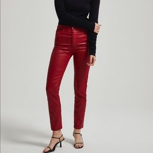AG Leatherette Isabelle High Rise Straight Crop Red Jeans